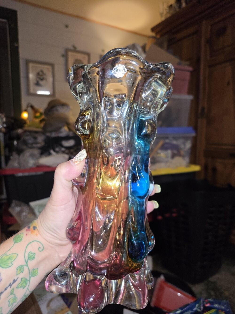 MCM Sanyu Glassworks Narumi Fantasy Series Rainbow Sommerso Statement Vase
